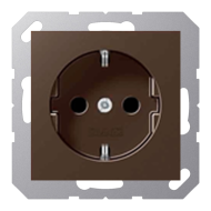 Розетка с заземлением, самозажимные клеммы Jung A Flow Мокко (в сборе) 