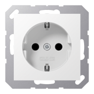 Розетка с заземлением, самозажимные клеммы Jung AS Белый (в сборе) 
