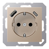 Розетка силовая с USB зарядкой Jung A Flow Шампань (в сборе) 