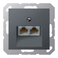 Розетка телефонная двойная 2xRJ11 Jung A550 Матовый антрацит (в сборе) 