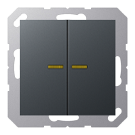 Выключатель двухклавишный с подсветкой Jung A Creation Матовый антрацит (в сборе) 