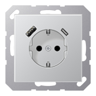 Розетка силовая с USB зарядкой Jung FDdesign Алюминий (в сборе) 