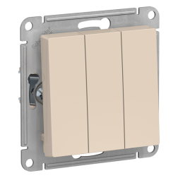 Выключатель трехклавишный Schneider Electric AtlasDesign Бежевый (в сборе) 