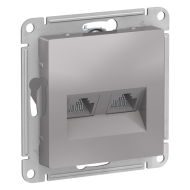 Розетка компьютерная двойная 2xRJ45 UTP 5e категории Schneider Electric AtlasDesign Nature Алюминий (в сборе) 