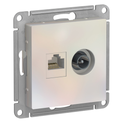 Розетка TV / RJ45 UTP 5e Schneider Electric AtlasDesign Nature Жемчуг (в сборе) 