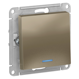 Переключатель одноклавишный (проходной) с подсветкой Schneider Electric AtlasDesign Nature Шампань (в сборе) 