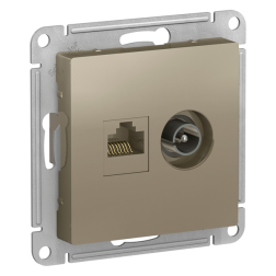 Розетка TV / RJ45 UTP 5e Schneider Electric AtlasDesign Nature Шампань (в сборе) 