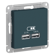 Розетка USB для зарядки устройств Schneider Electric AtlasDesign Изумруд (в сборе) 