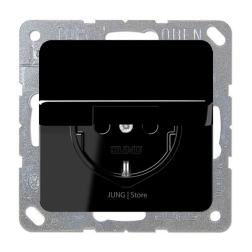 Розетка IP44 с заземлением и с крышкой Jung CD Черный (в сборе) 