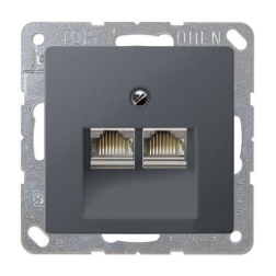 Розетка компьютерная двойная 2xRJ45 UTP 6 категории Jung Eco Profi Deco Антрацит (в сборе) 