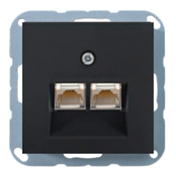 Розетка компьютерная двойная 2xRJ45 UTP 6 категории Jung ECO Profi Standart Черный матовый (в сборе) 