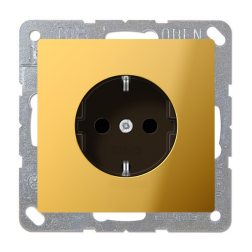 Розетка с заземлением и со шторками, самозажимные клеммы Jung LS990 Имитация золота (в сборе) 