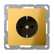 Розетка с заземлением и со шторками, винтовые клеммы Jung LS990 Имитация золота (в сборе) 