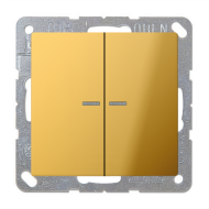 Выключатель двухклавишный с подсветкой Jung LS990 Имитация золота (в сборе) 