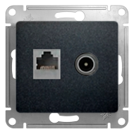 Розетка TV / RJ45 UTP 5e Schneider Electric Glossa Антрацит (в сборе) 