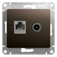 Розетка TV / RJ45 UTP 5e Schneider Electric Glossa Шоколад (в сборе) 