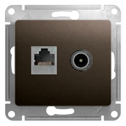Розетка TV / RJ45 UTP 5e Schneider Electric Glossa Шоколад (в сборе) 