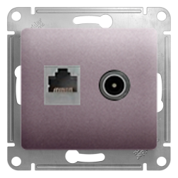 Розетка TV / RJ45 UTP 5e Schneider Electric Glossa Сиреневый туман (в сборе) 