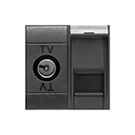 Розетка TV / RJ45 UTP 5e Bticino Living Light Air Антрацит (в сборе) 