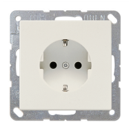 Розетка с заземлением и со шторками, самозажимные клеммы Jung LS990 Слоновая кость (в сборе) 