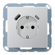 Розетка силовая с USB зарядкой Jung LS990 Светло-серый (в сборе) 