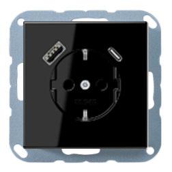 Розетка силовая с USB зарядкой Jung A Flow Черный (в сборе) 