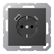 Розетка силовая с USB зарядкой Jung LS990 Черный матовый (в сборе) 