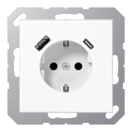 Розетка силовая с USB зарядкой Jung LS990 Белый (в сборе) 