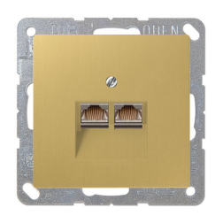 Розетка компьютерная двойная 2xRJ45 UTP 6 категории Jung LSdesign Латунь Classic (в сборе) 