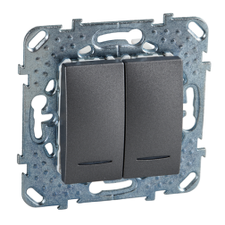 Переключатель двухклавишный (проходной) с подсветкой Schneider Electric Unica Top Графит (в сборе) 