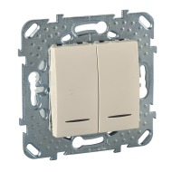 Выключатель двухклавишный с подсветкой Schneider Electric Unica Quadro Слоновая кость (в сборе) (бежевый) 