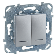 Выключатель двухклавишный с подсветкой Schneider Electric Unica Class Алюминий (в сборе) 