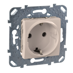 Розетка с заземлением, винтовые клеммы Schneider Electric Unica Слоновая кость (в сборе) (бежевый) 