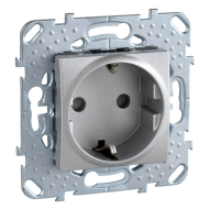 Розетка с заземлением и со шторками, винтовые клеммы Schneider Electric Unica Quadro Алюминий (в сборе) 