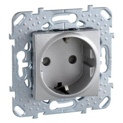 Розетка с заземлением и со шторками, винтовые клеммы Schneider Electric Unica Class Алюминий (в сборе) 