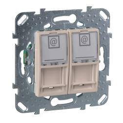 Розетка компьютерная двойная 2xRJ45 UTP 5e категории Schneider Electric Unica Quadro Слоновая кость (в сборе) (бежевый) 