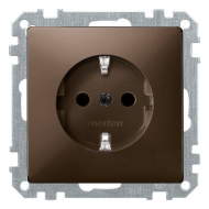 Розетка с заземлением и со шторками, самозажимные клеммы Merten Antique Коричневый (в сборе) 