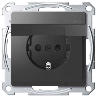 Розетка IP44 с заземлением и с крышкой Merten D-Life Антрацит (в сборе) 
