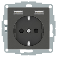 Розетка силовая с USB зарядкой Merten M-Plan Антрацит (в сборе) 