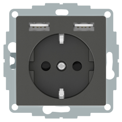 Розетка силовая с USB зарядкой Merten M-Pure Антрацит (в сборе) 