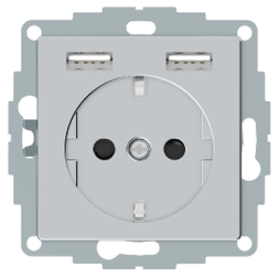 Розетка силовая с USB зарядкой Merten M-Pure Алюминий (в сборе) 