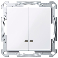 Выключатель двухклавишный с подсветкой Merten M-Elegance Активный белый (в сборе) 