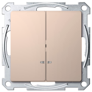 Выключатель двухклавишный с подсветкой Merten D-Life Шампань (в сборе) 