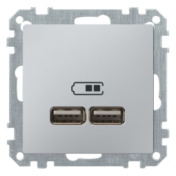 Розетка USB для зарядки устройств Merten M-Pure Алюминий (в сборе) 