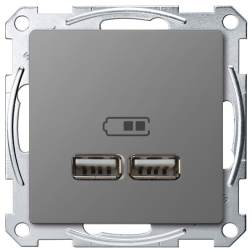Розетка USB для зарядки устройств Merten D-Life Нержавеющая сталь (в сборе) 