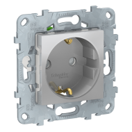 Розетка с заземлением, самозажимные клеммы Schneider Electric Unica New Studio Алюминий (в сборе) 