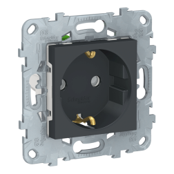 Розетка с заземлением, самозажимные клеммы Schneider Electric Unica New Studio Антрацит (в сборе) 