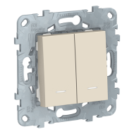 Выключатель двухклавишный с подсветкой Schneider Electric Unica New Pure Бежевый (в сборе) 