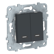 Выключатель двухклавишный с подсветкой Schneider Electric Unica New Pure Антрацит (в сборе) 
