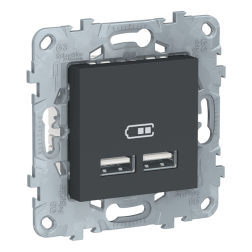 Розетка USB для зарядки устройств Schneider Electric Unica New Studio Антрацит (в сборе) 